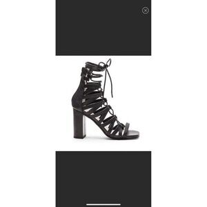 Jeffrey Campbell Stockard Black suede lace up heels 8 Square toe